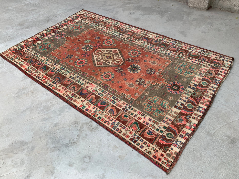 8'8 x 5'9 Hand-Knotted Persian Wool Rug - Blush Tribal Geometric Area Rug - KBHM-658