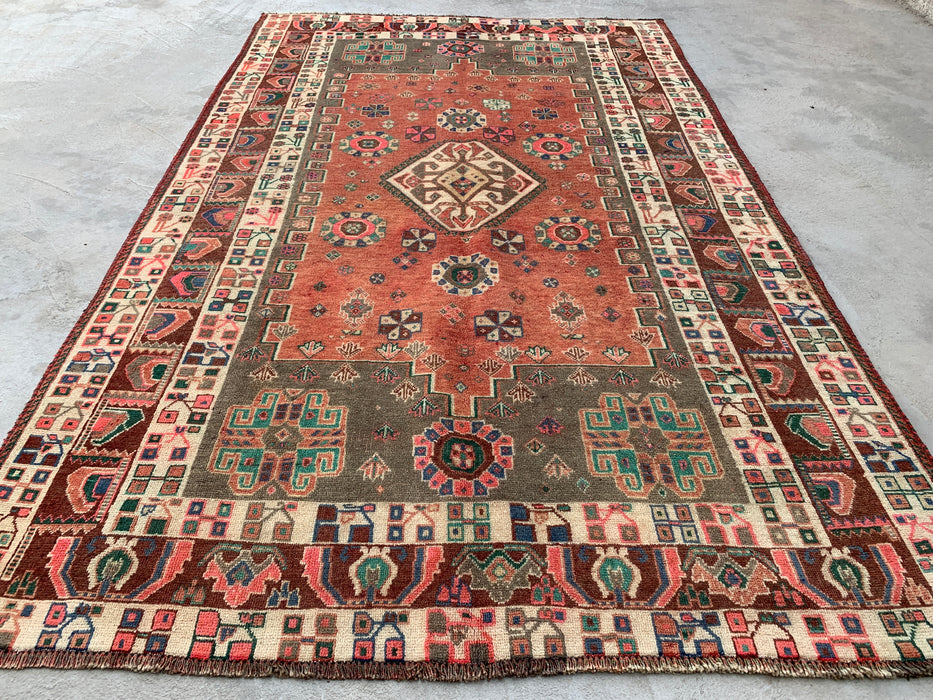 8'8 x 5'9 Hand-Knotted Persian Wool Rug - Blush Tribal Geometric Area Rug - KBHM-658