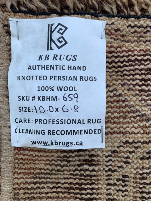 Handgemaakt Perzisch wollen vloerkleed 7x10 - Bruin tribaal geometrisch Perzisch stijl vloerkleed - Exacte afmeting 10'0" x 6'8" - KBHM-659