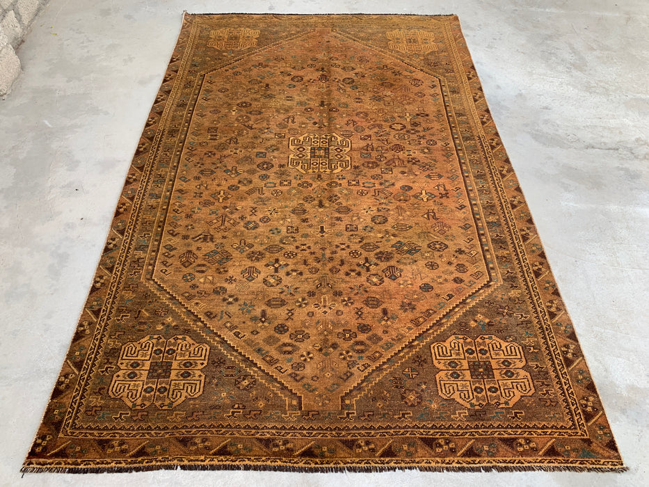 Handgemaakt Perzisch wollen vloerkleed 7x10 - Bruin tribaal geometrisch Perzisch stijl vloerkleed - Exacte afmeting 10'0" x 6'8" - KBHM-659