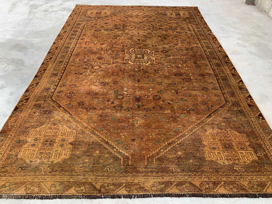 Handgemaakt Perzisch wollen vloerkleed 7x10 - Bruin tribaal geometrisch Perzisch stijl vloerkleed - Exacte afmeting 10'0" x 6'8" - KBHM-659