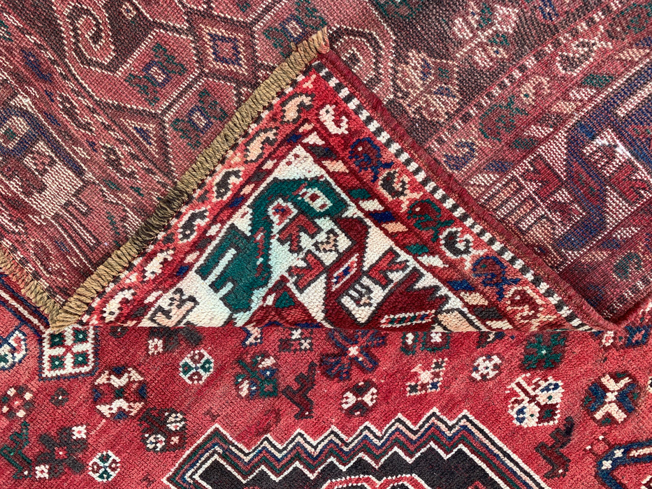 Handgemaakt Perzisch wollen vloerkleed 7x10 - Rood Perzisch tapijt met tribaal medaillon - Exacte afmeting 10'7" x 7'2" - KBHM-661