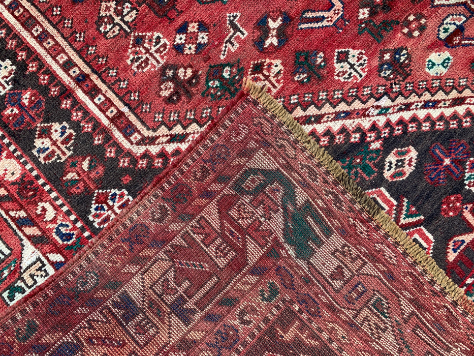 Handgemaakt Perzisch wollen vloerkleed 7x10 - Rood Perzisch tapijt met tribaal medaillon - Exacte afmeting 10'7" x 7'2" - KBHM-661