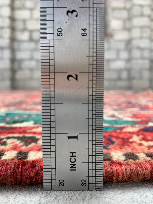 Handgemaakt Perzisch wollen vloerkleed 7x10 - Rood Perzisch tapijt met tribaal medaillon - Exacte afmeting 10'7" x 7'2" - KBHM-661