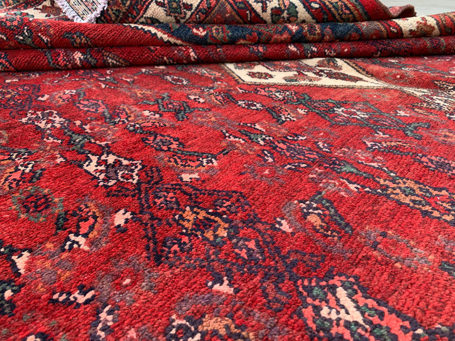 Handmade Persian Wool Area Rug 7x10 - Red Floral Medallion Persian Style Rug - Exact Size 9'2" x 6'10" - KBHM-663
