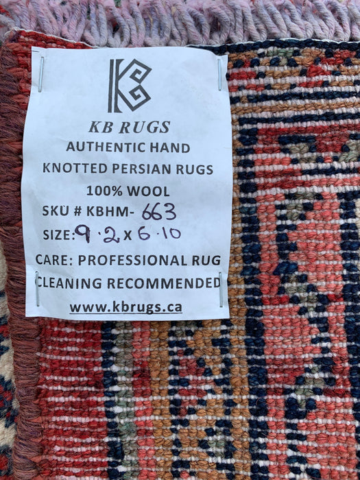 Handmade Persian Wool Area Rug 7x10 - Red Floral Medallion Persian Style Rug - Exact Size 9'2" x 6'10" - KBHM-663