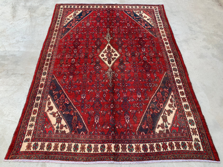 Handmade Persian Wool Area Rug 7x10 - Red Floral Medallion Persian Style Rug - Exact Size 9'2" x 6'10" - KBHM-663