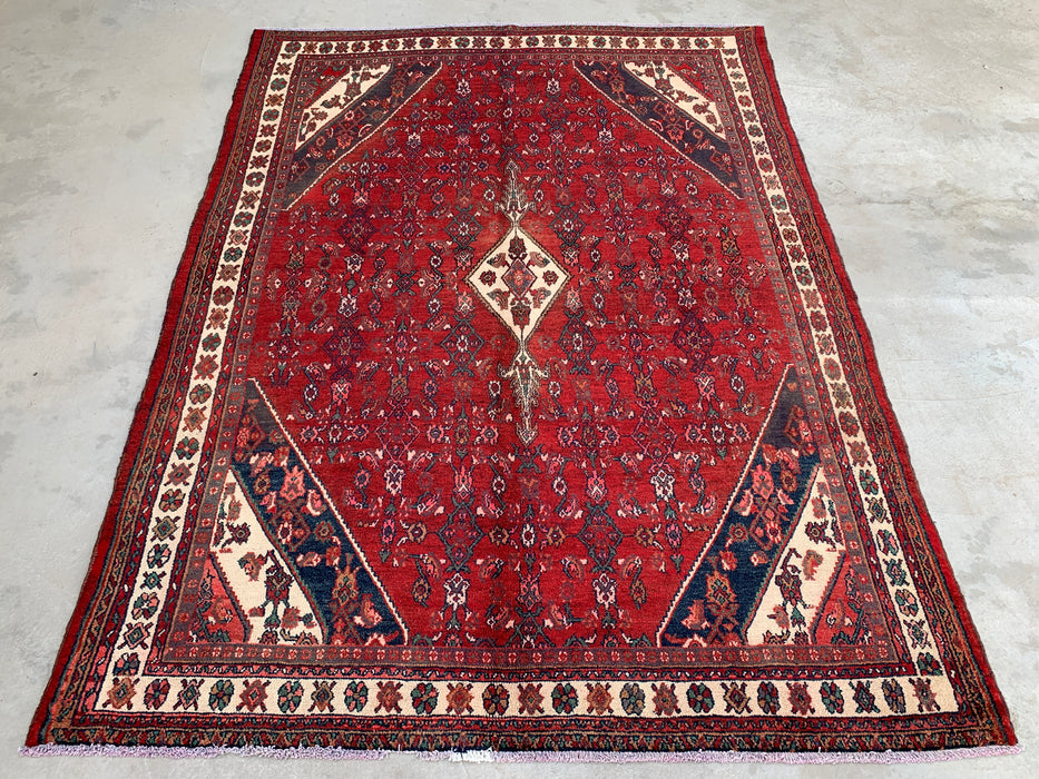 Handmade Persian Wool Area Rug 7x10 - Red Floral Medallion Persian Style Rug - Exact Size 9'2" x 6'10" - KBHM-663