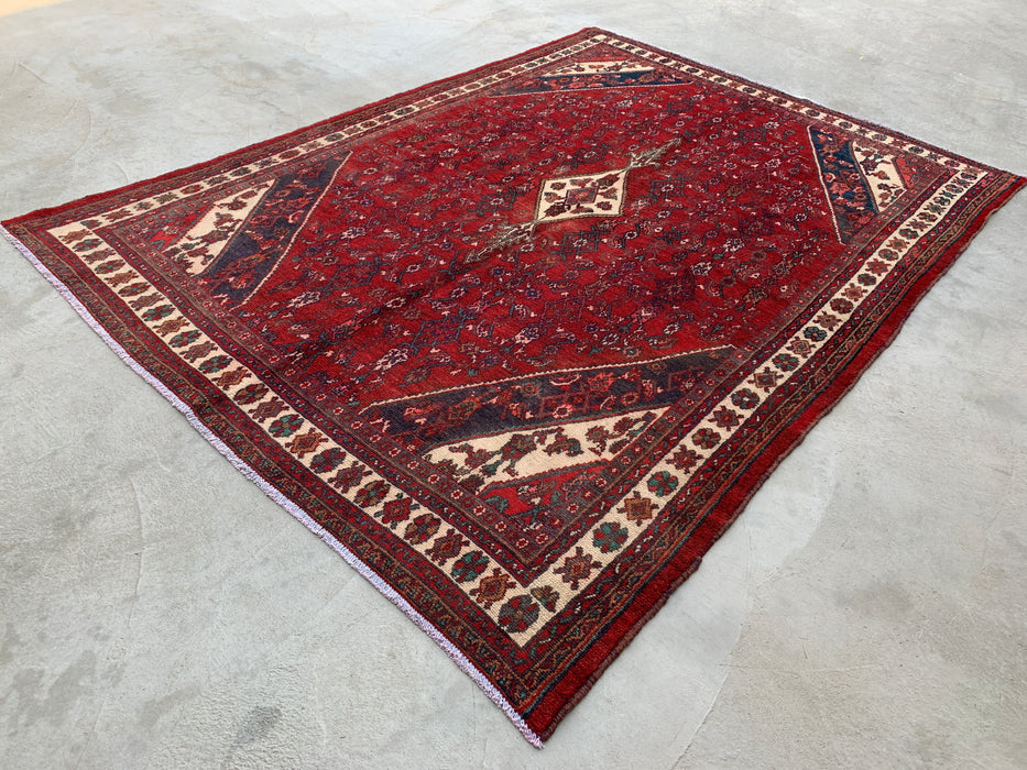 Handmade Persian Wool Area Rug 7x10 - Red Floral Medallion Persian Style Rug - Exact Size 9'2" x 6'10" - KBHM-663