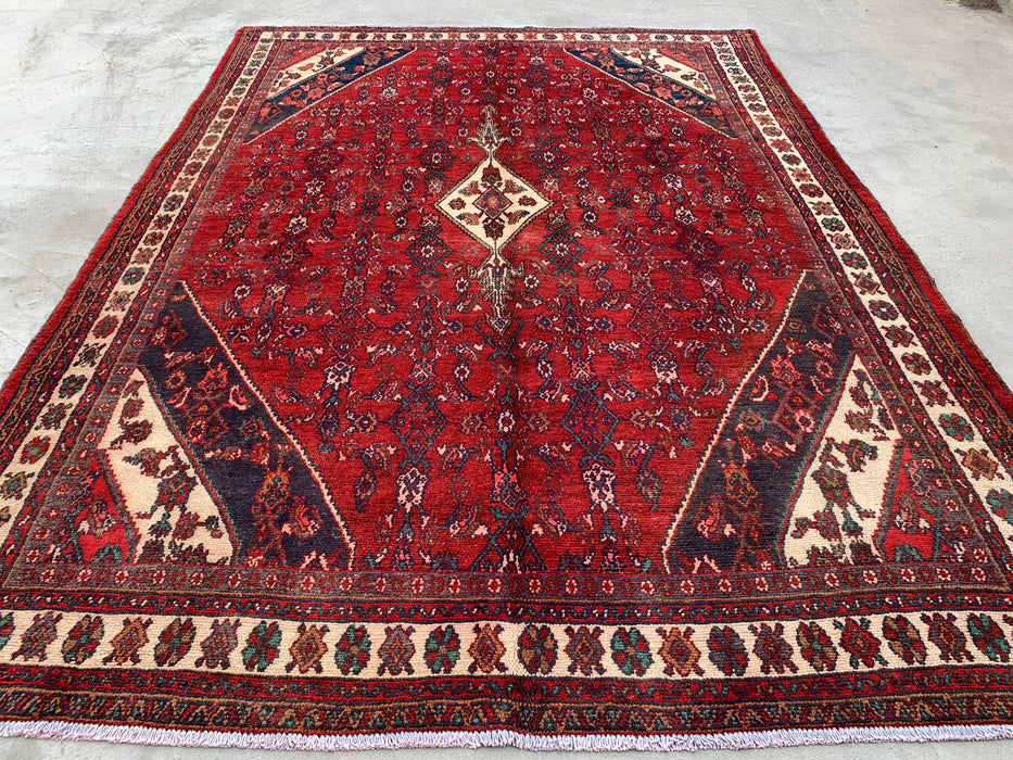 Handmade Persian Wool Area Rug 7x10 - Red Floral Medallion Persian Style Rug - Exact Size 9'2" x 6'10" - KBHM-663