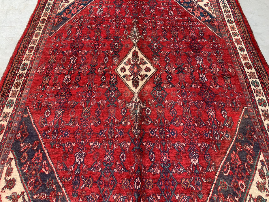 Handmade Persian Wool Area Rug 7x10 - Red Floral Medallion Persian Style Rug - Exact Size 9'2" x 6'10" - KBHM-663