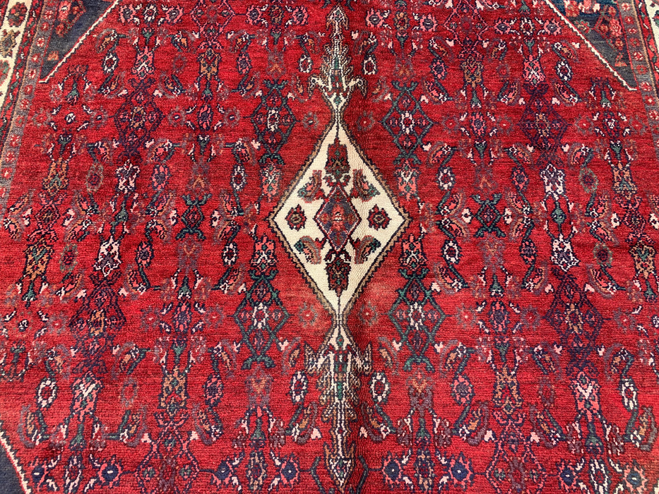 Handmade Persian Wool Area Rug 7x10 - Red Floral Medallion Persian Style Rug - Exact Size 9'2" x 6'10" - KBHM-663