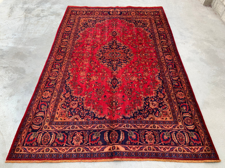 Handgemaakt Perzisch wollen vloerkleed 215x305 cm - Rood Perzisch tapijt met bloemenmedaillon - Exacte afmeting 290 cm x 191 cm - KBHM-664