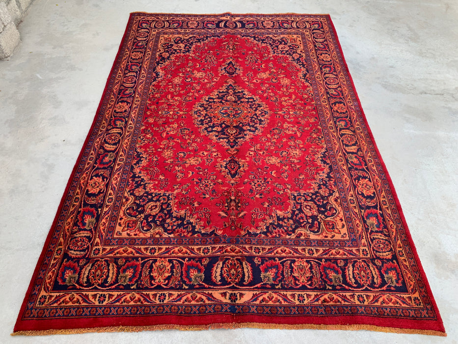 Handgemaakt Perzisch wollen vloerkleed 215x305 cm - Rood Perzisch tapijt met bloemenmedaillon - Exacte afmeting 290 cm x 191 cm - KBHM-664