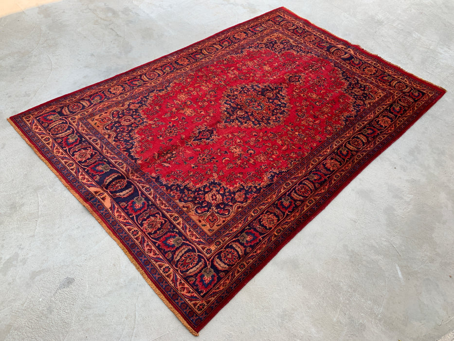 Handgemaakt Perzisch wollen vloerkleed 215x305 cm - Rood Perzisch tapijt met bloemenmedaillon - Exacte afmeting 290 cm x 191 cm - KBHM-664