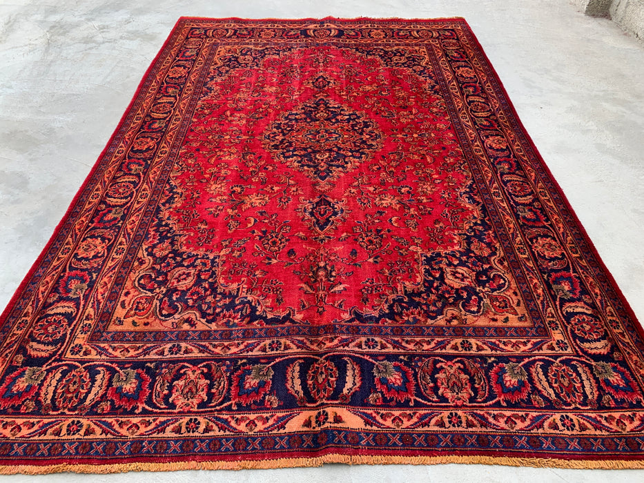 Handgemaakt Perzisch wollen vloerkleed 215x305 cm - Rood Perzisch tapijt met bloemenmedaillon - Exacte afmeting 290 cm x 191 cm - KBHM-664