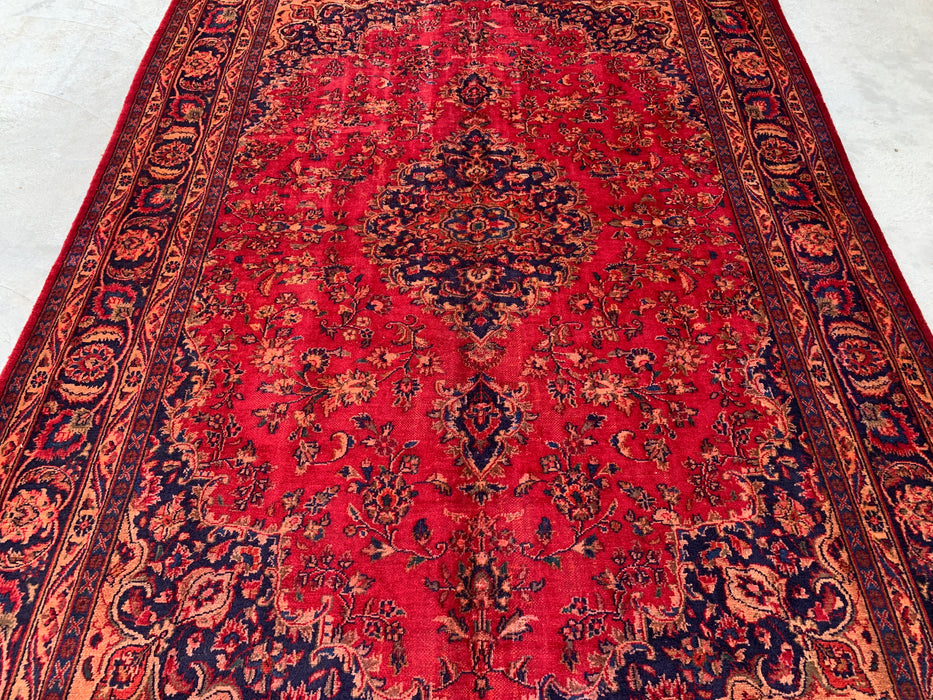 Handgemaakt Perzisch wollen vloerkleed 215x305 cm - Rood Perzisch tapijt met bloemenmedaillon - Exacte afmeting 290 cm x 191 cm - KBHM-664
