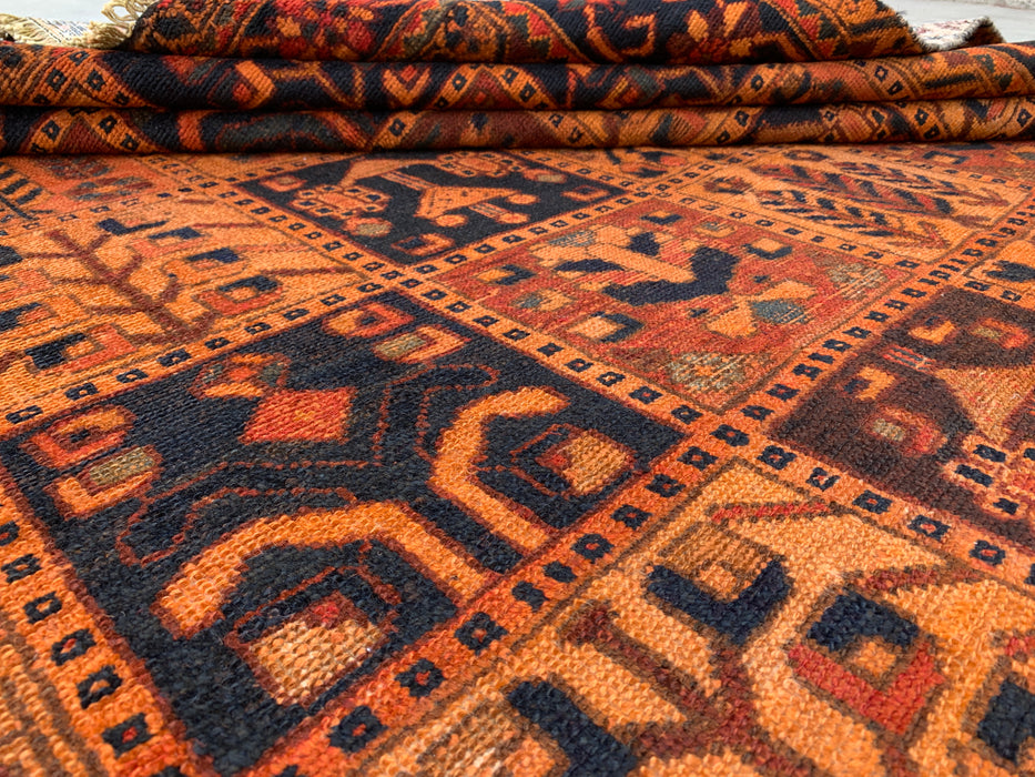 Handgemaakt Perzisch wollen vloerkleed 213x305 cm - Perzisch stijl kleed met roestkleurige geometrische panelen - Exacte afmeting 290 cm x 203 cm - KBHM-665
