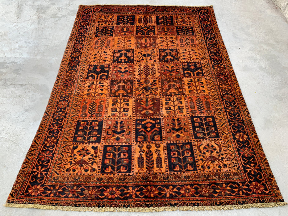 Handgemaakt Perzisch wollen vloerkleed 213x305 cm - Perzisch stijl kleed met roestkleurige geometrische panelen - Exacte afmeting 290 cm x 203 cm - KBHM-665