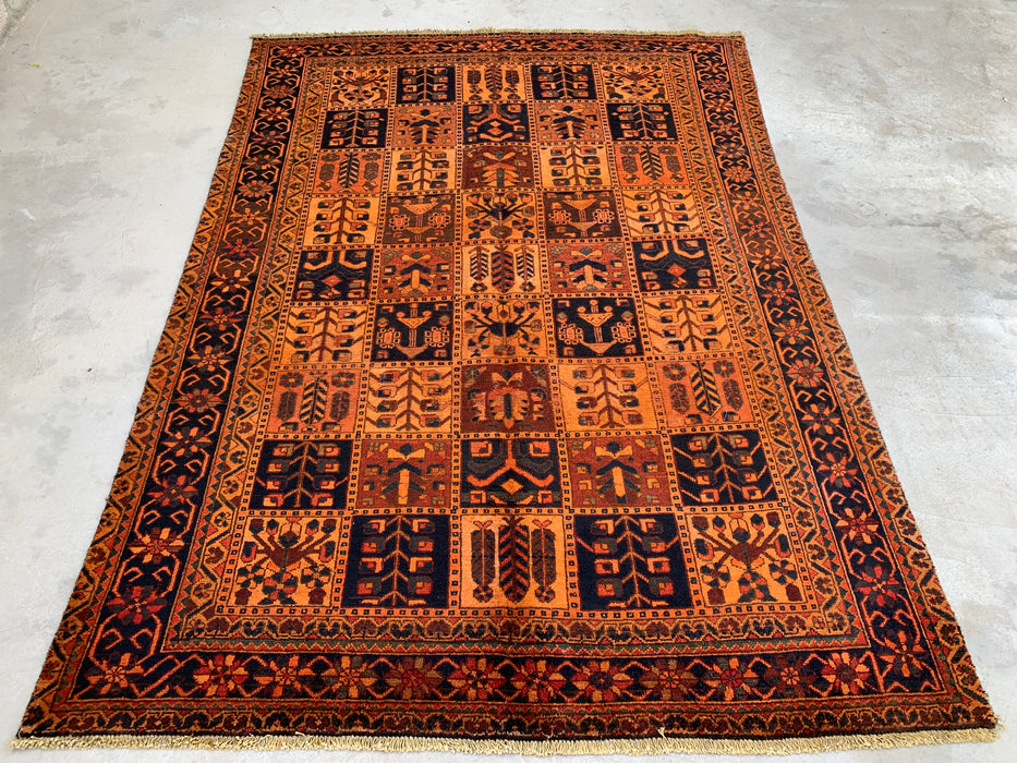Handgemaakt Perzisch wollen vloerkleed 213x305 cm - Perzisch stijl kleed met roestkleurige geometrische panelen - Exacte afmeting 290 cm x 203 cm - KBHM-665