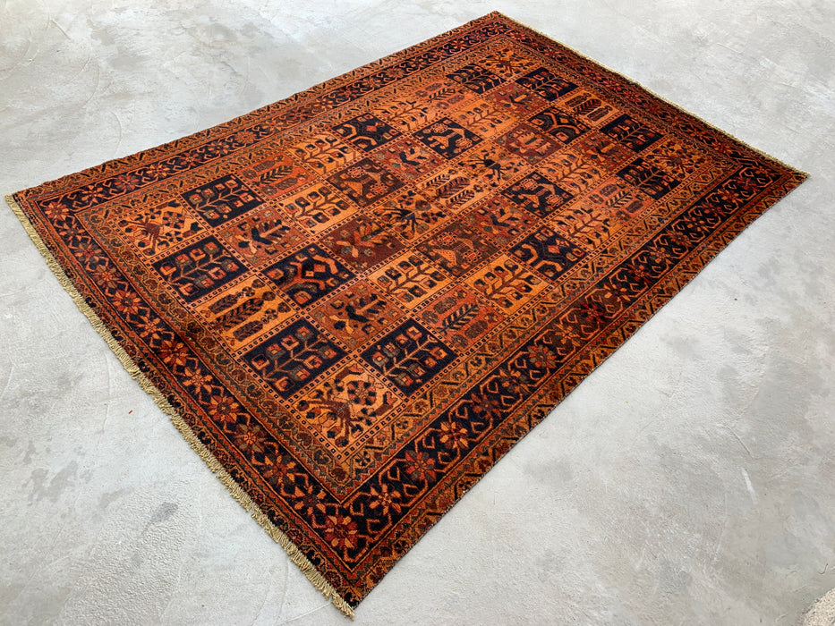 Handgemaakt Perzisch wollen vloerkleed 213x305 cm - Perzisch stijl kleed met roestkleurige geometrische panelen - Exacte afmeting 290 cm x 203 cm - KBHM-665