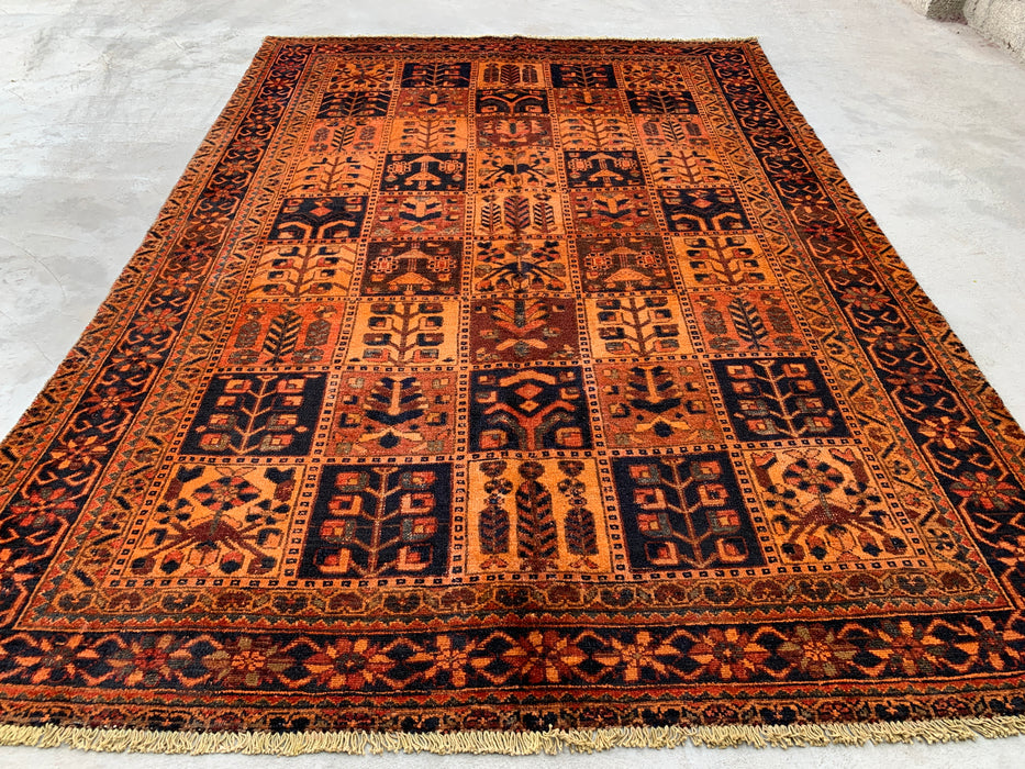 Handgemaakt Perzisch wollen vloerkleed 213x305 cm - Perzisch stijl kleed met roestkleurige geometrische panelen - Exacte afmeting 290 cm x 203 cm - KBHM-665