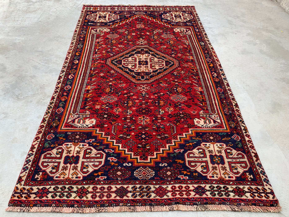 8'3 x 4'9 Handgeknoopt Perzisch wollen vloerkleed - Rood tribaal medaillon karpet - KBHM-666