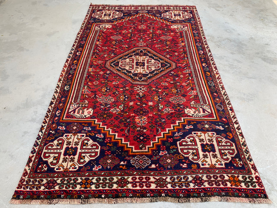 8'3 x 4'9 Handgeknoopt Perzisch wollen vloerkleed - Rood tribaal medaillon karpet - KBHM-666