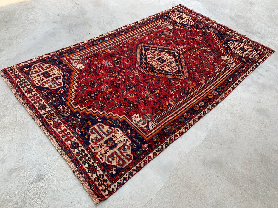 8'3 x 4'9 Handgeknoopt Perzisch wollen vloerkleed - Rood tribaal medaillon karpet - KBHM-666