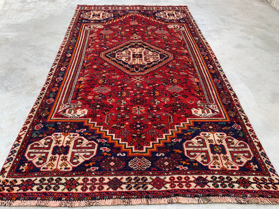 8'3 x 4'9 Handgeknoopt Perzisch wollen vloerkleed - Rood tribaal medaillon karpet - KBHM-666