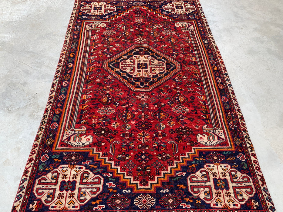 8'3 x 4'9 Handgeknoopt Perzisch wollen vloerkleed - Rood tribaal medaillon karpet - KBHM-666