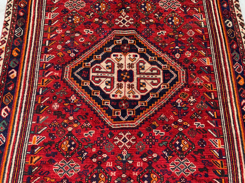 8'3 x 4'9 Handgeknoopt Perzisch wollen vloerkleed - Rood tribaal medaillon karpet - KBHM-666