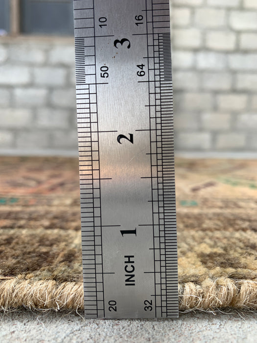 7'11 x 4'2 handgeknoopt Perzisch wollen tapijt - Bruin tribaal geometrisch vloerkleed - KBHM-667