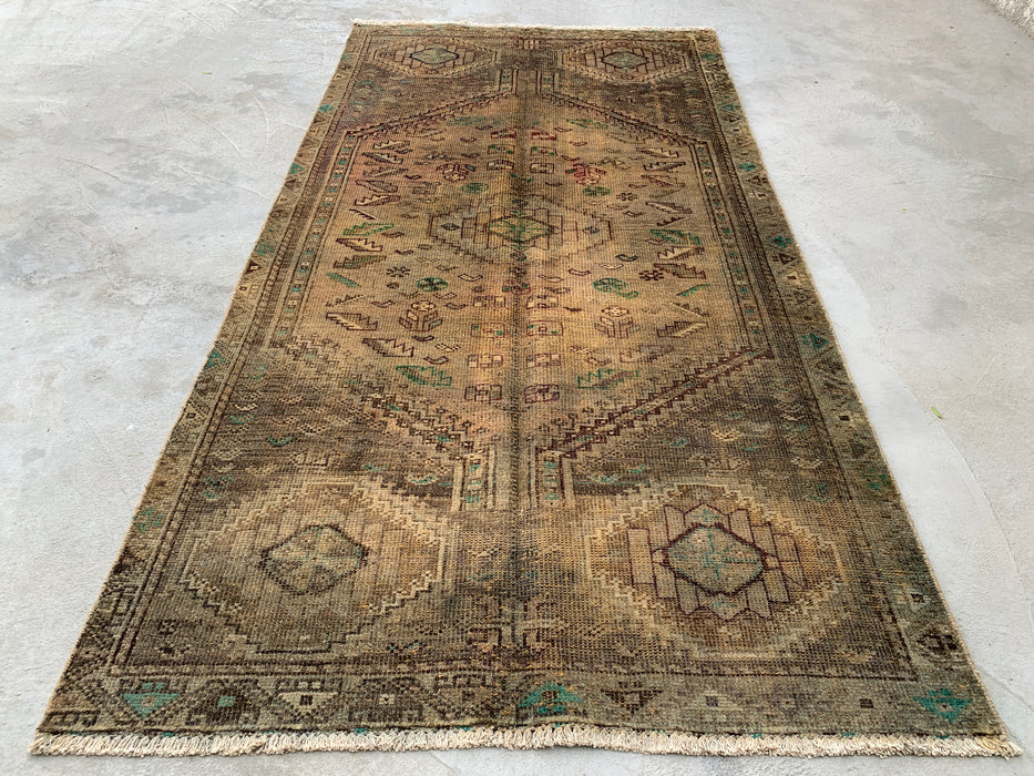 7'11 x 4'2 handgeknoopt Perzisch wollen tapijt - Bruin tribaal geometrisch vloerkleed - KBHM-667
