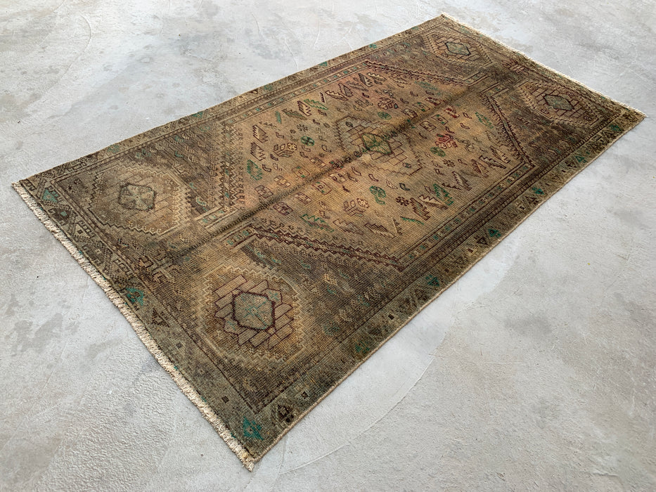 7'11 x 4'2 handgeknoopt Perzisch wollen tapijt - Bruin tribaal geometrisch vloerkleed - KBHM-667