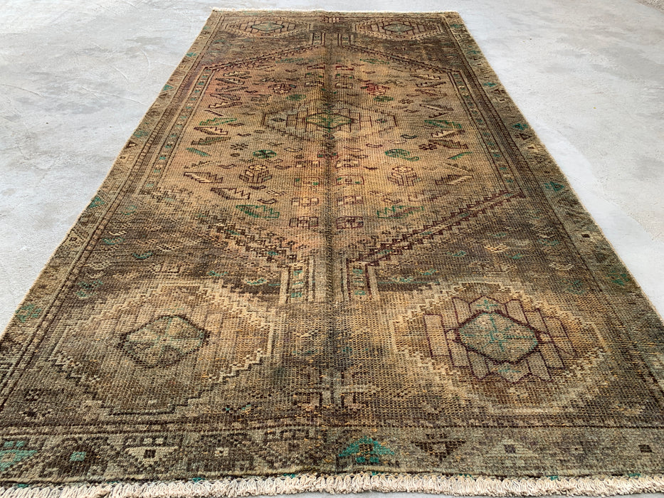7'11 x 4'2 handgeknoopt Perzisch wollen tapijt - Bruin tribaal geometrisch vloerkleed - KBHM-667