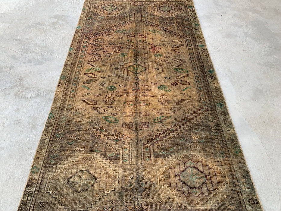 7'11 x 4'2 handgeknoopt Perzisch wollen tapijt - Bruin tribaal geometrisch vloerkleed - KBHM-667