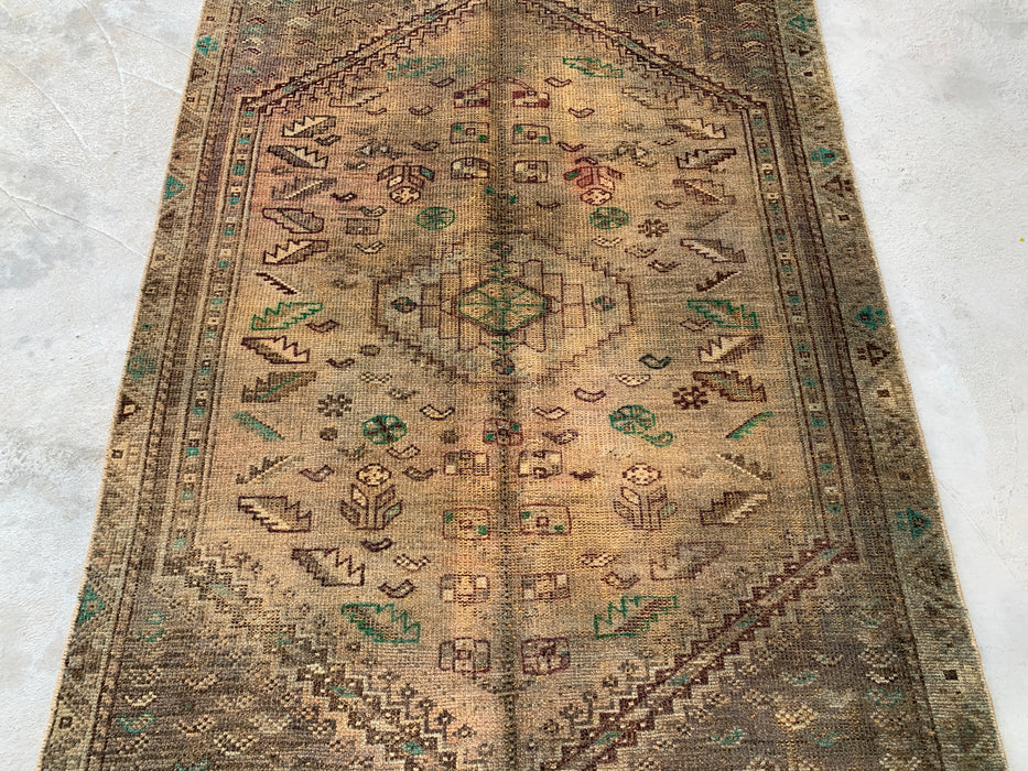 7'11 x 4'2 handgeknoopt Perzisch wollen tapijt - Bruin tribaal geometrisch vloerkleed - KBHM-667