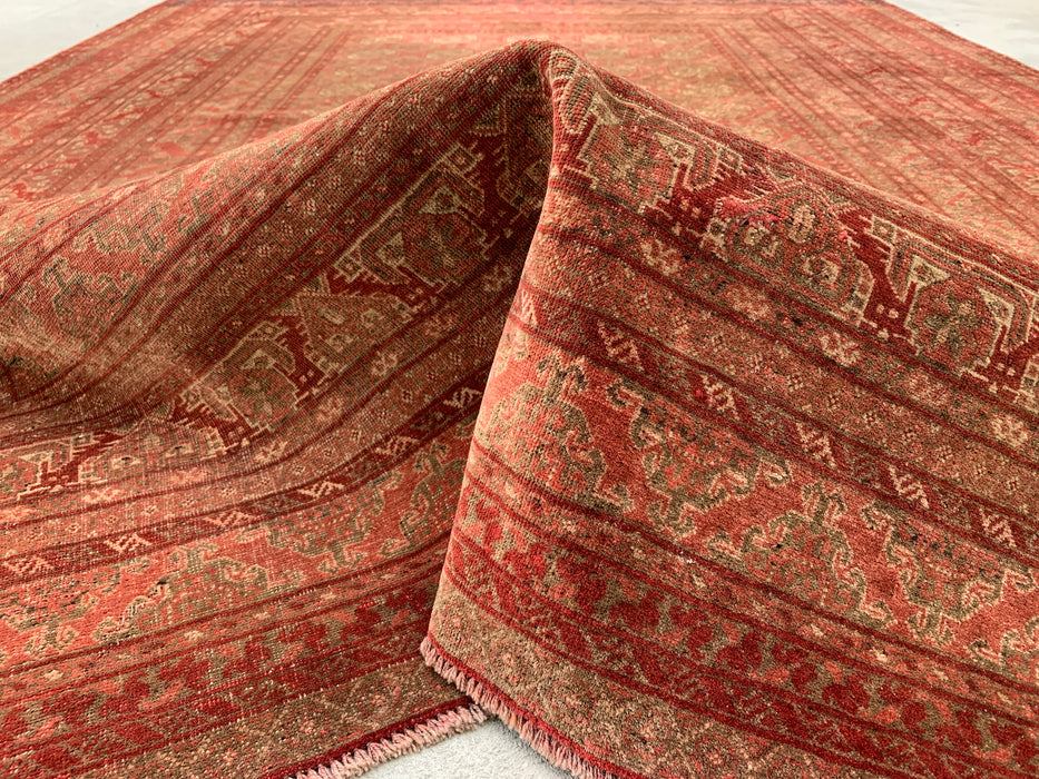Handmade Persian Wool Area Rug 7x10 - Red Traditional Geometric Persian Style Rug - Exact Size 8'10" x 6'5" - KBHM-668