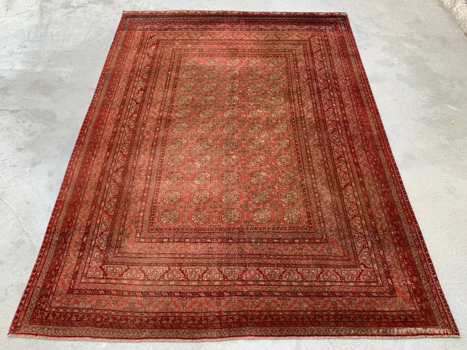 Handmade Persian Wool Area Rug 7x10 - Red Traditional Geometric Persian Style Rug - Exact Size 8'10" x 6'5" - KBHM-668