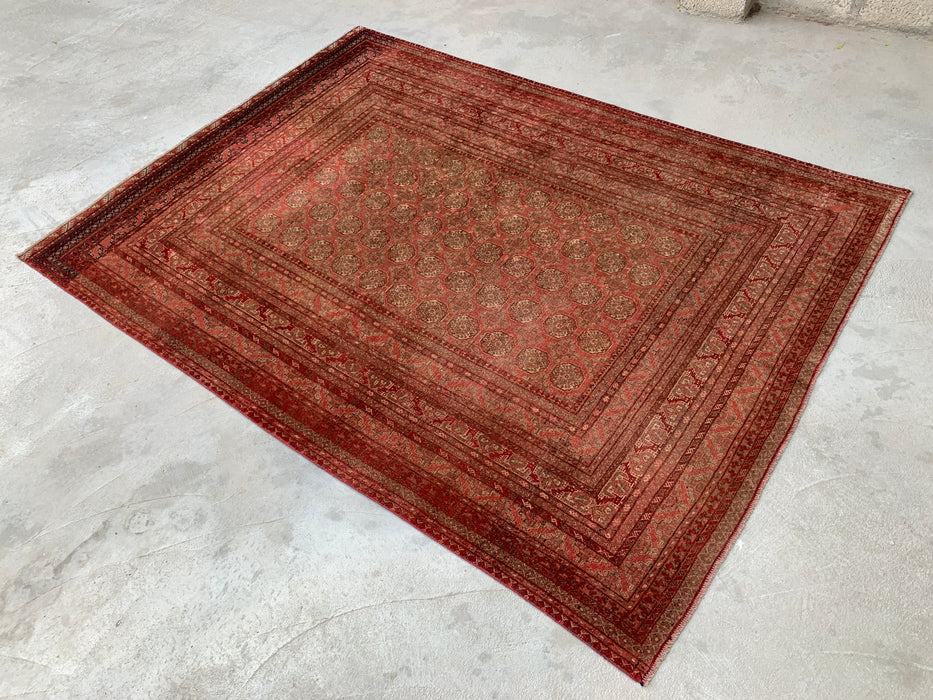 Handmade Persian Wool Area Rug 7x10 - Red Traditional Geometric Persian Style Rug - Exact Size 8'10" x 6'5" - KBHM-668