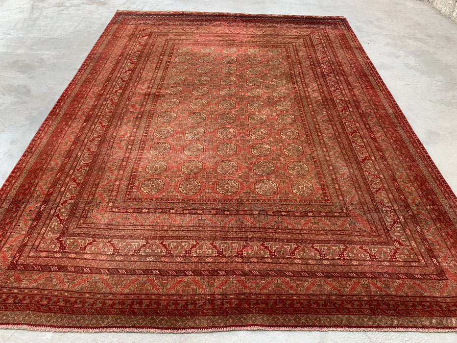 Handmade Persian Wool Area Rug 7x10 - Red Traditional Geometric Persian Style Rug - Exact Size 8'10" x 6'5" - KBHM-668
