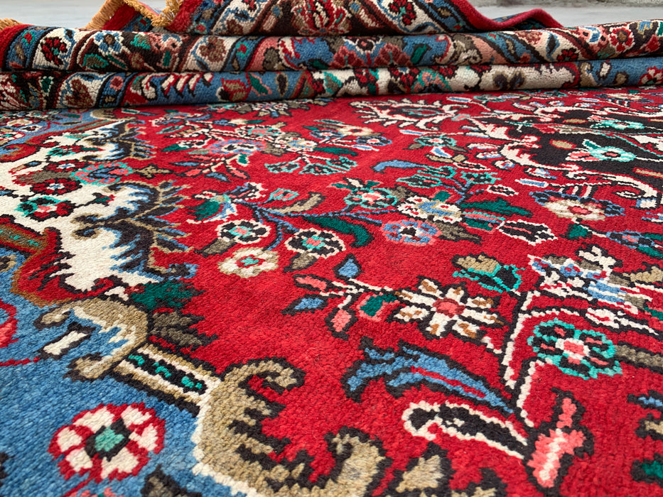Handgemaakt Perzisch wollen vloerkleed 7x10 - Rood Perzisch tapijt met bloemenmedaillon - Exacte afmeting 10'1" x 6'9" - KBHM-669