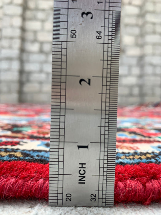 Handgemaakt Perzisch wollen vloerkleed 7x10 - Rood Perzisch tapijt met bloemenmedaillon - Exacte afmeting 10'1" x 6'9" - KBHM-669