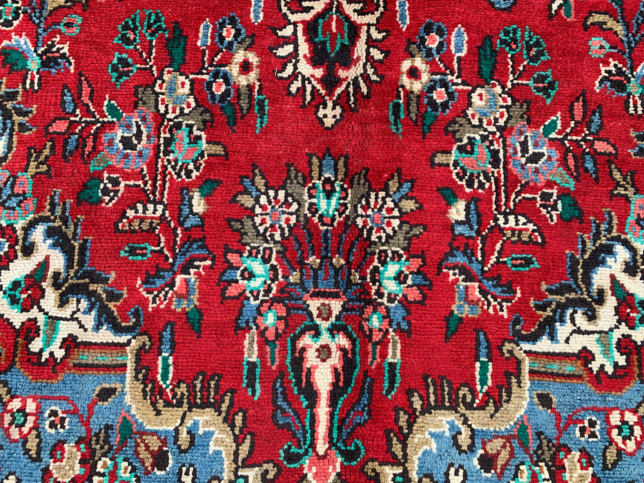 Handgemaakt Perzisch wollen vloerkleed 7x10 - Rood Perzisch tapijt met bloemenmedaillon - Exacte afmeting 10'1" x 6'9" - KBHM-669