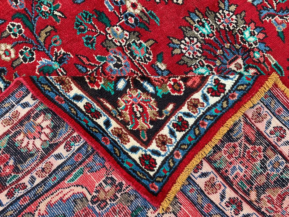 Handgemaakt Perzisch wollen vloerkleed 7x10 - Rood Perzisch tapijt met bloemenmedaillon - Exacte afmeting 10'1" x 6'9" - KBHM-669