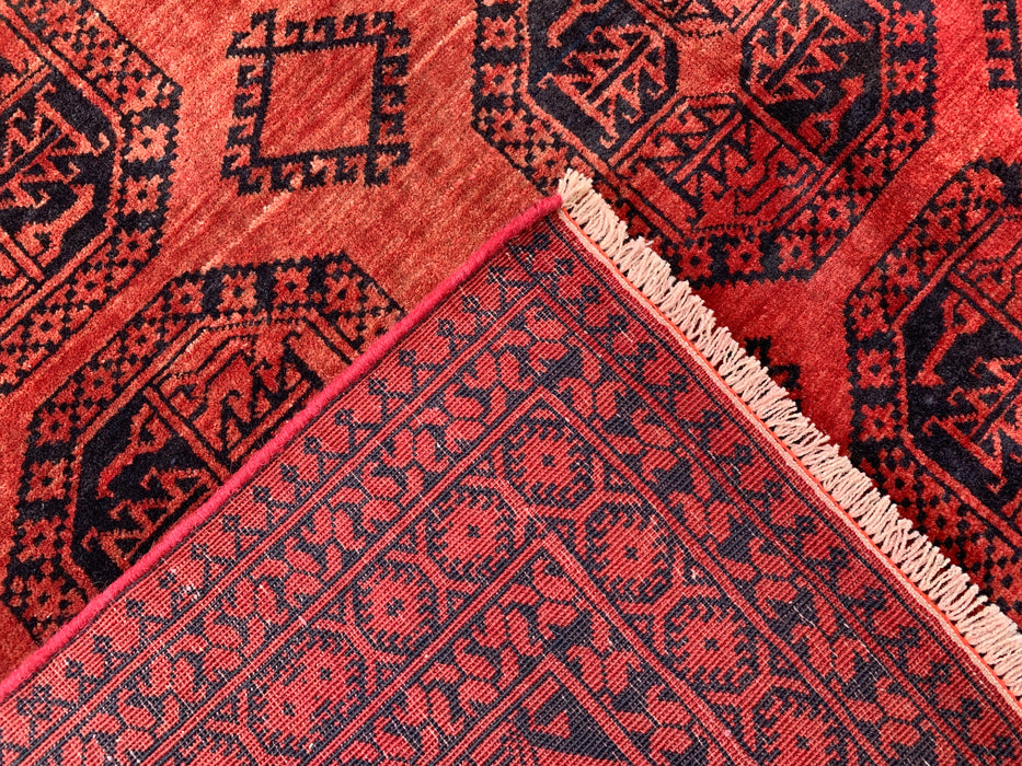 Handmade Persian Wool Area Rug 7x10 - Red Tribal Geometric Persian Style Rug - Exact Size 9'0" x 6'6" - KBHM-670