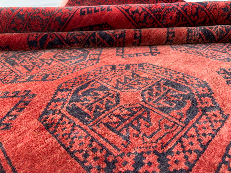 Handmade Persian Wool Area Rug 7x10 - Red Tribal Geometric Persian Style Rug - Exact Size 9'0" x 6'6" - KBHM-670