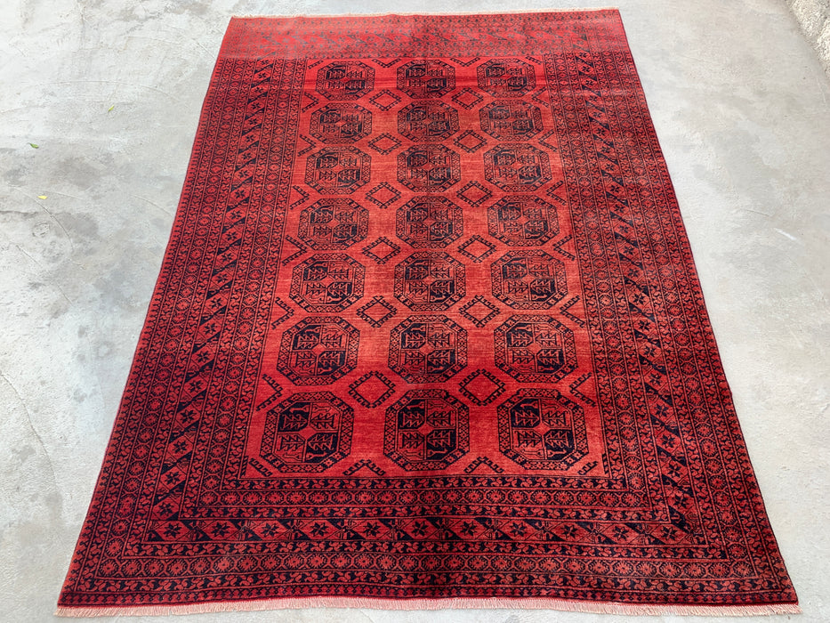 Handmade Persian Wool Area Rug 7x10 - Red Tribal Geometric Persian Style Rug - Exact Size 9'0" x 6'6" - KBHM-670