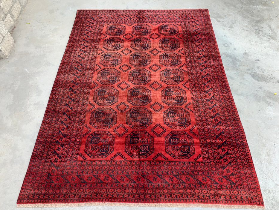 Handmade Persian Wool Area Rug 7x10 - Red Tribal Geometric Persian Style Rug - Exact Size 9'0" x 6'6" - KBHM-670